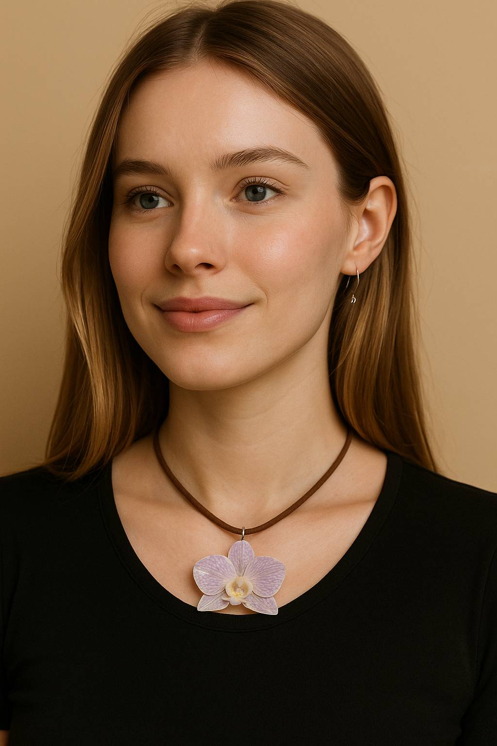 Pendant + necklace made from real orchids