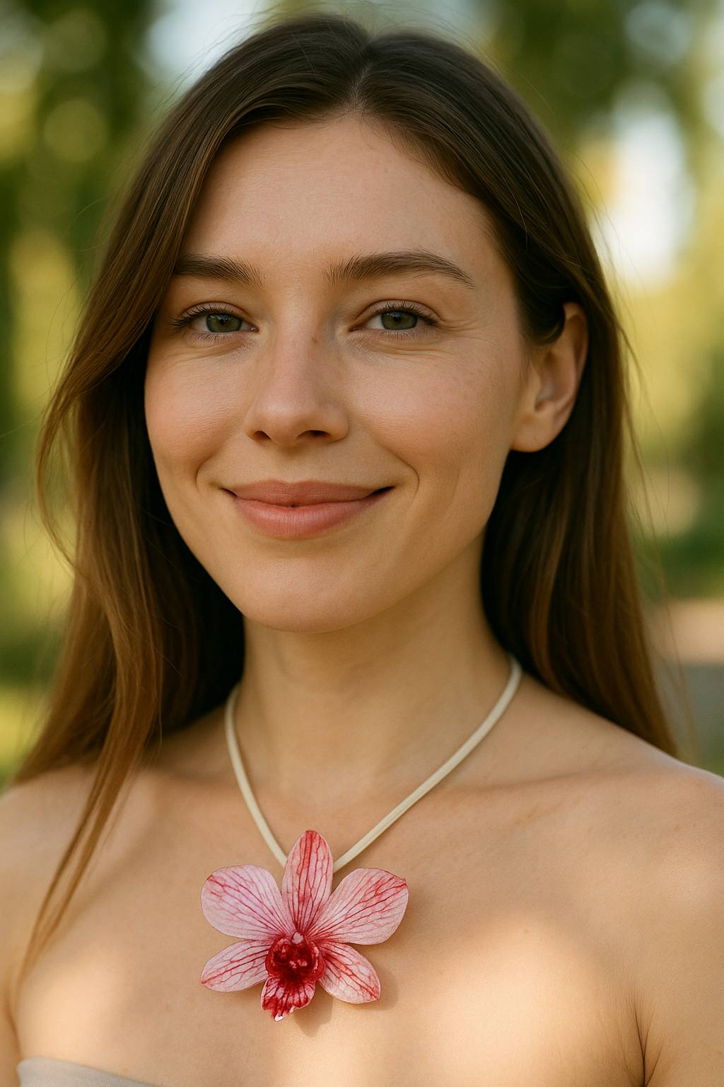 Pendant + rope necklace made from real orchids