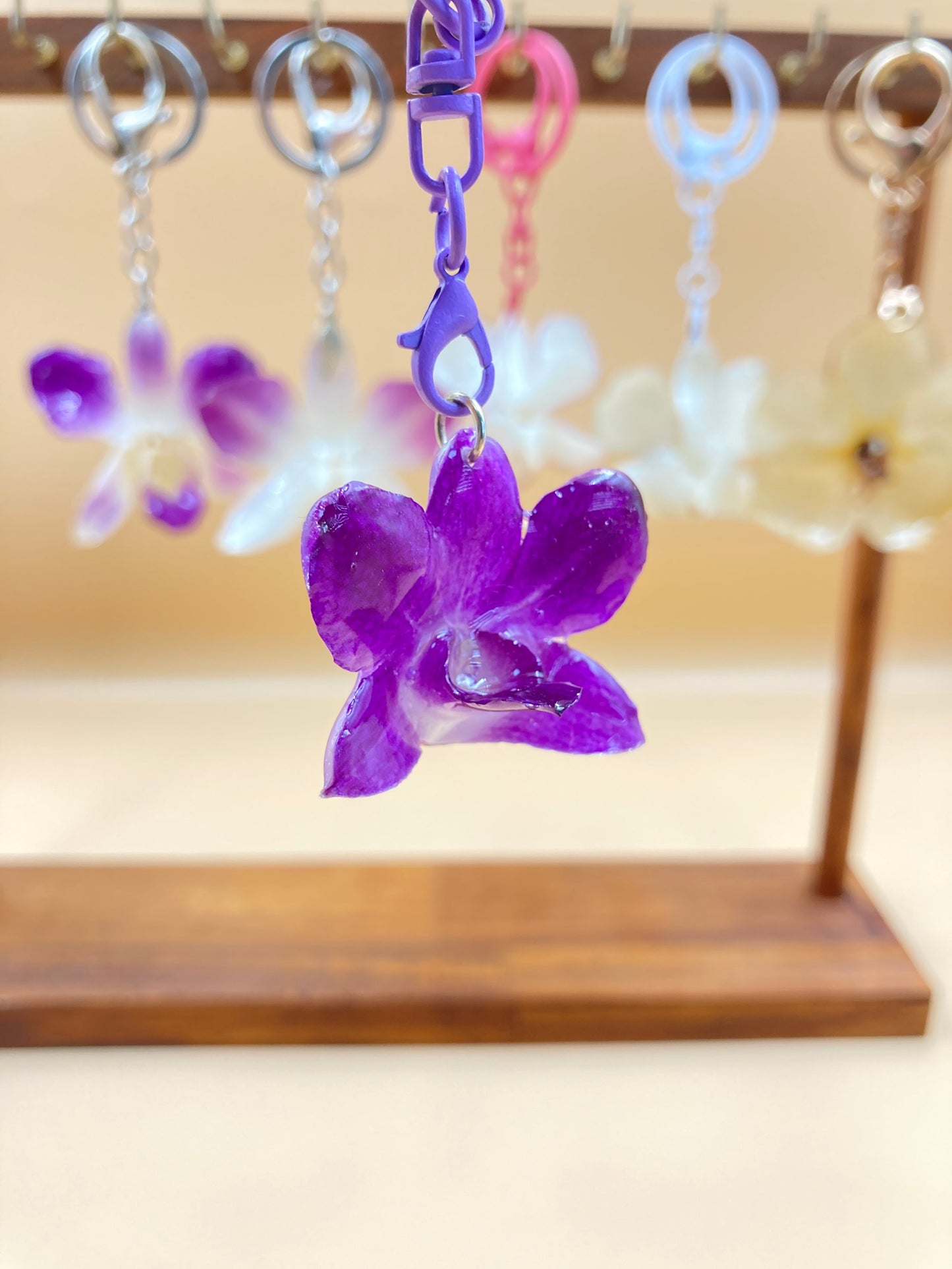 Real Orchid Flower Keychain, Preserved Resin Jewelry