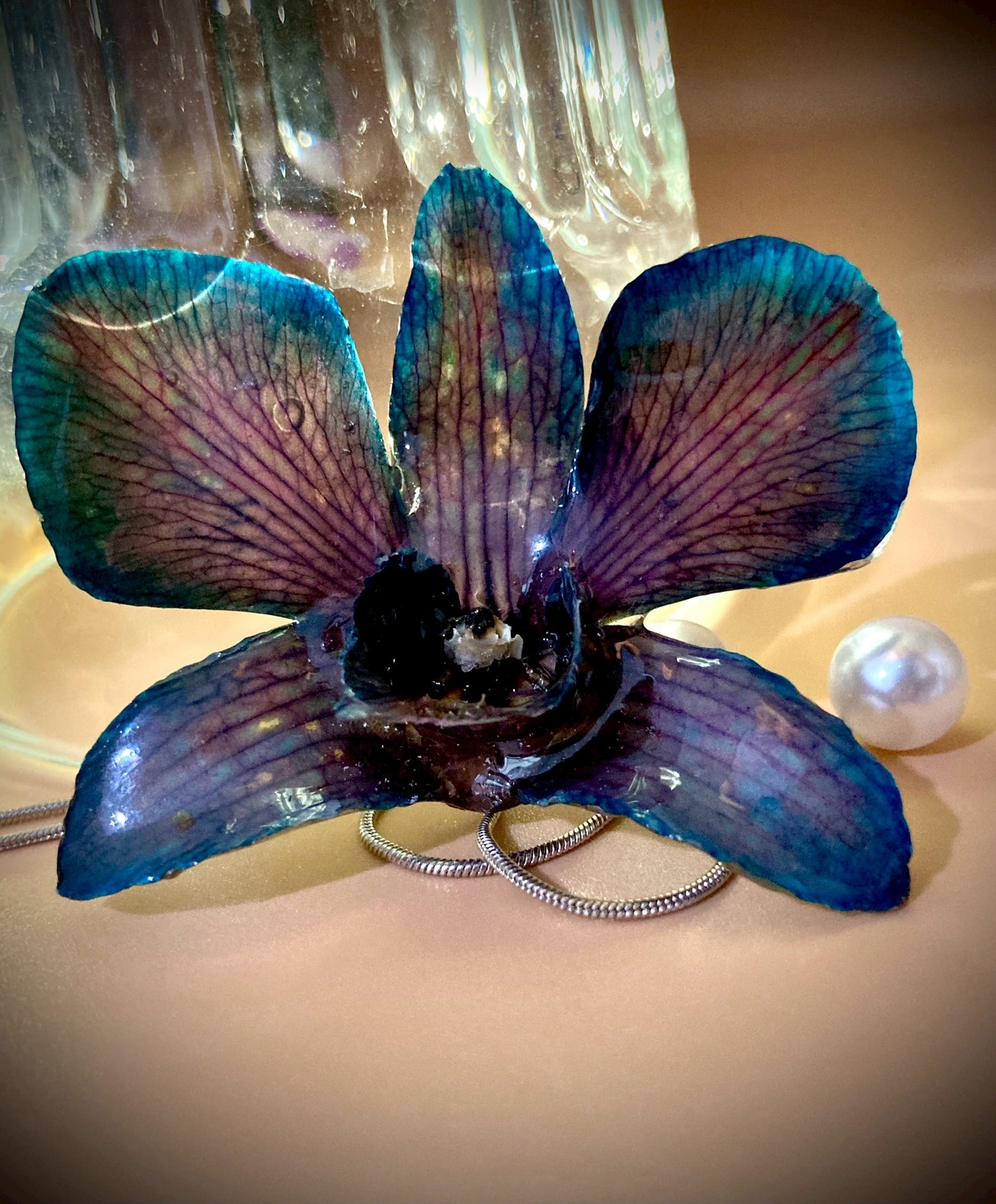 Pendant + Necklace, Dendrobium Orchid, made from real flowers.