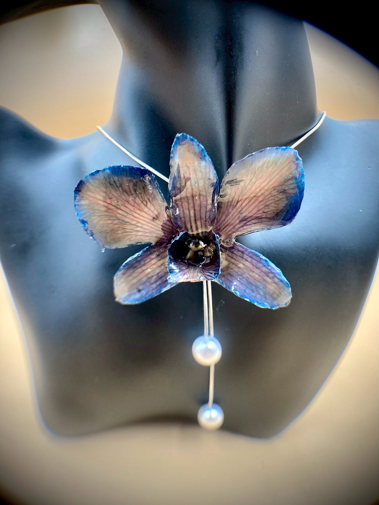 Pendant + Necklace, Dendrobium Orchid, made from real flowers.