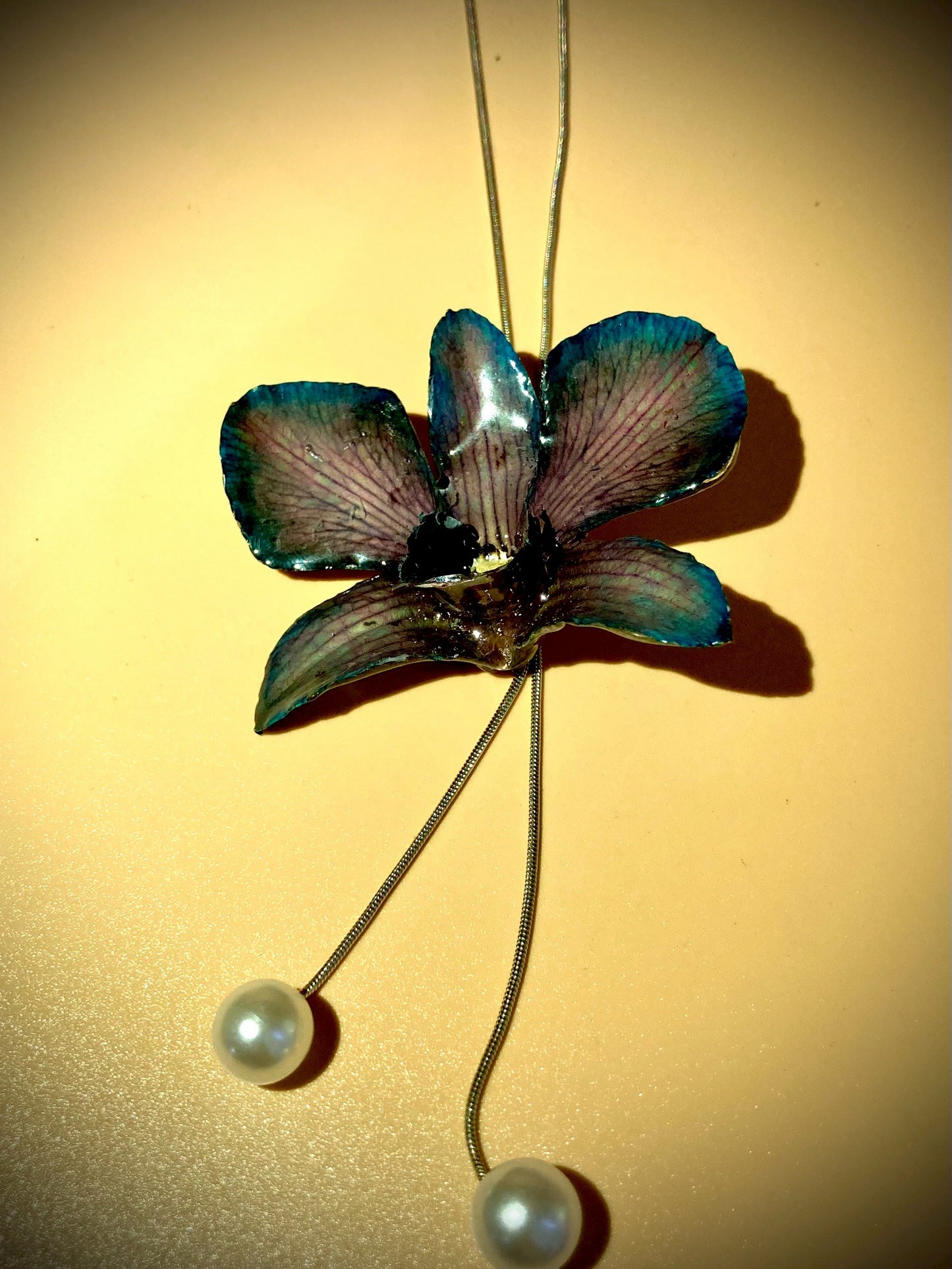 Pendant + Necklace, Dendrobium Orchid, made from real flowers.