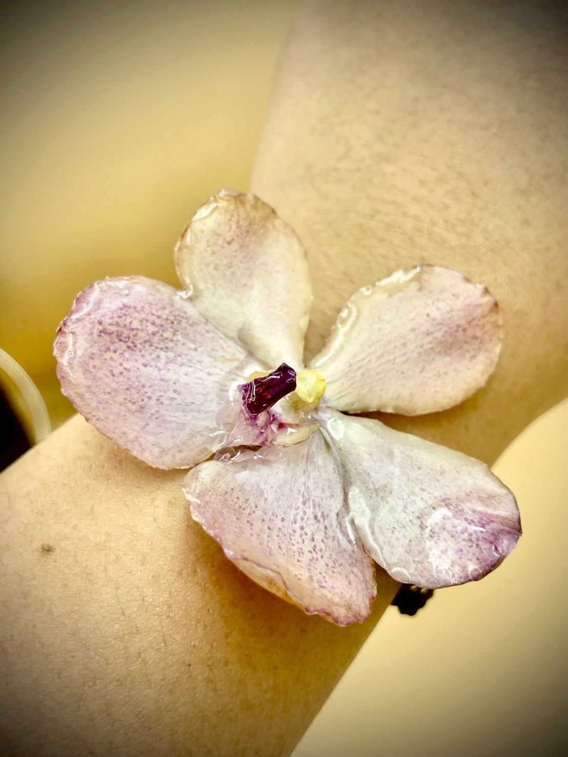 Bracelet made from real orchids, dark brown string