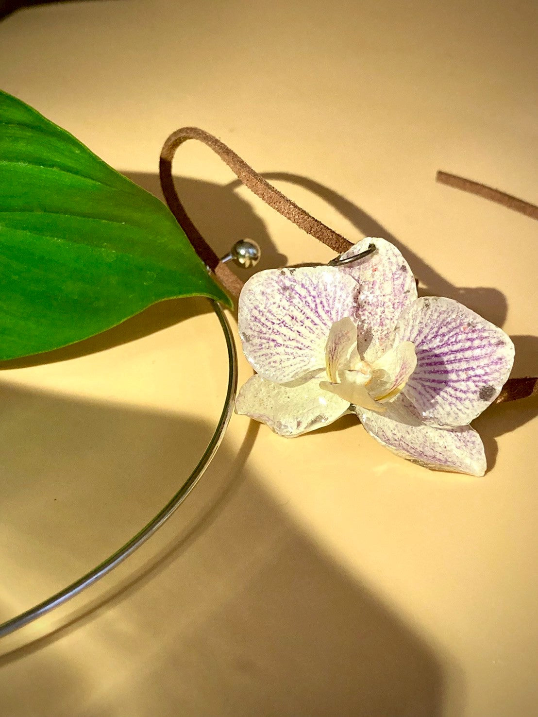 Pendant + necklace made from real orchids