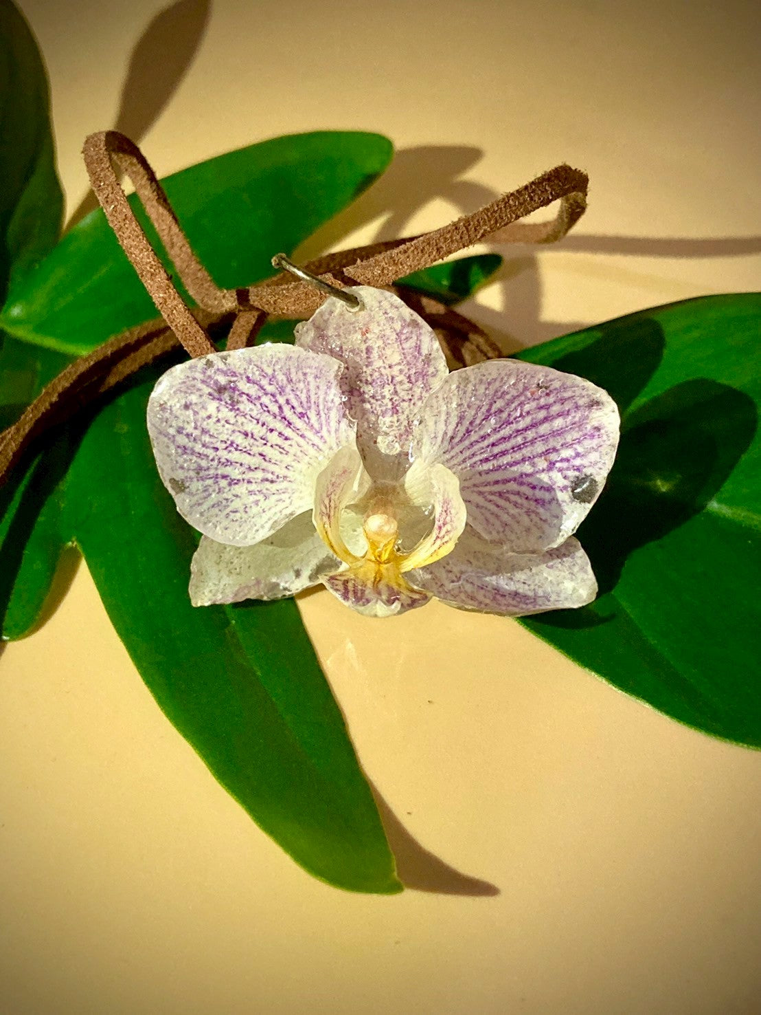 Pendant + necklace made from real orchids