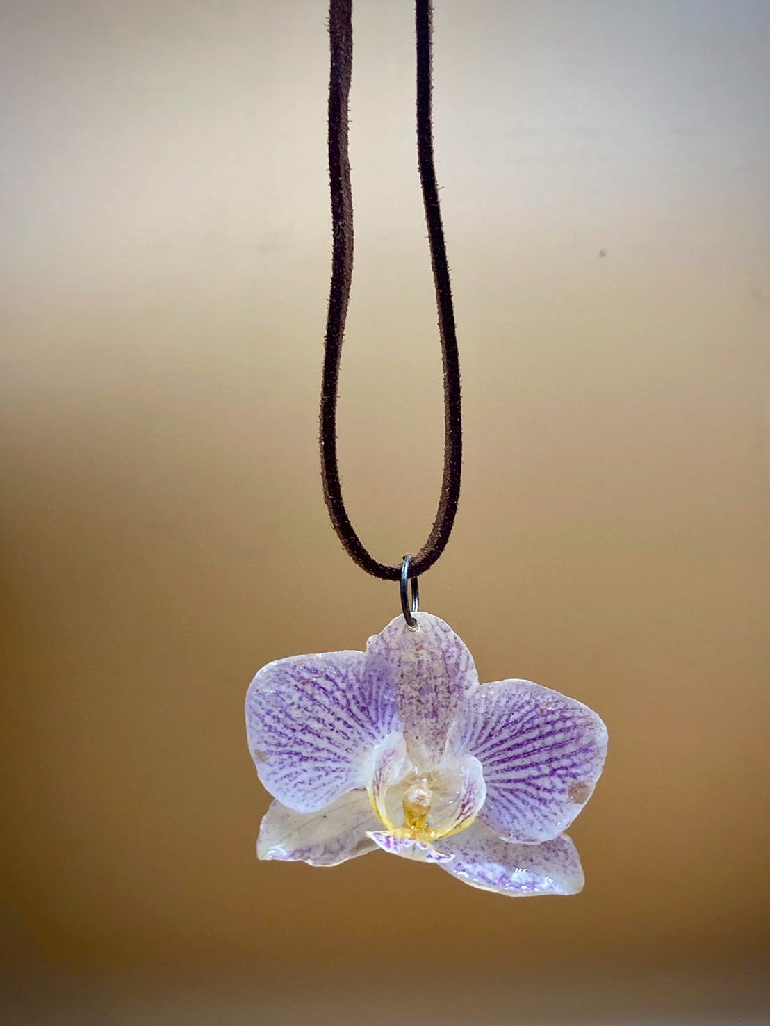 Pendant + necklace made from real orchids