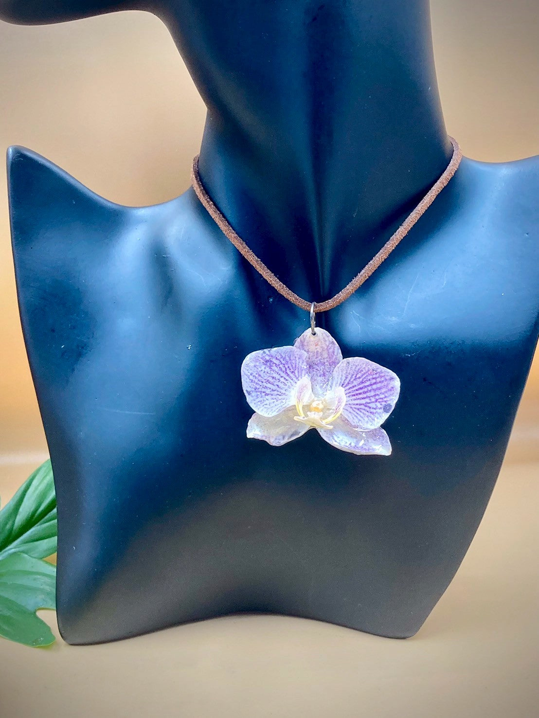 Pendant + necklace made from real orchids