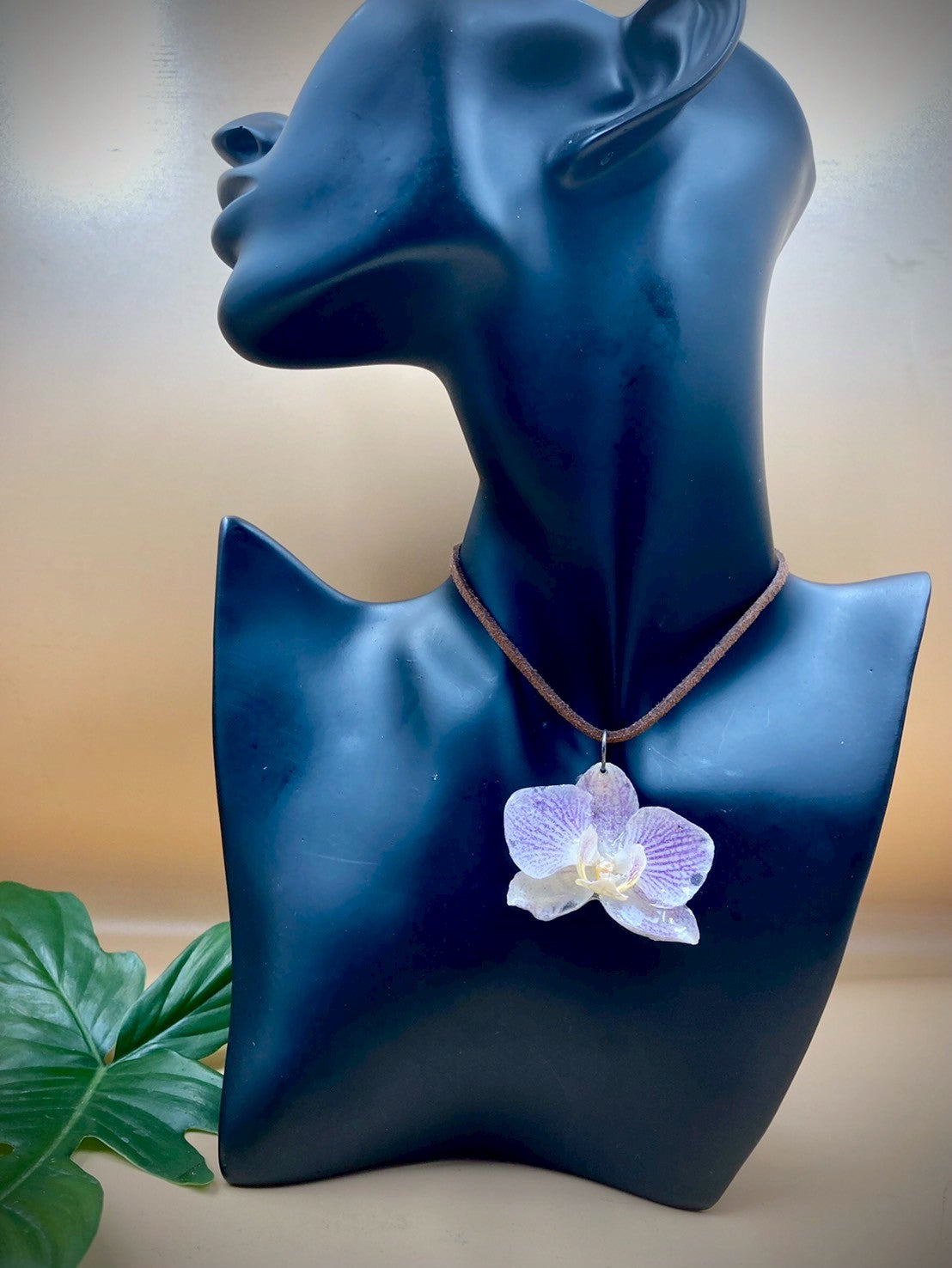 Pendant + necklace made from real orchids