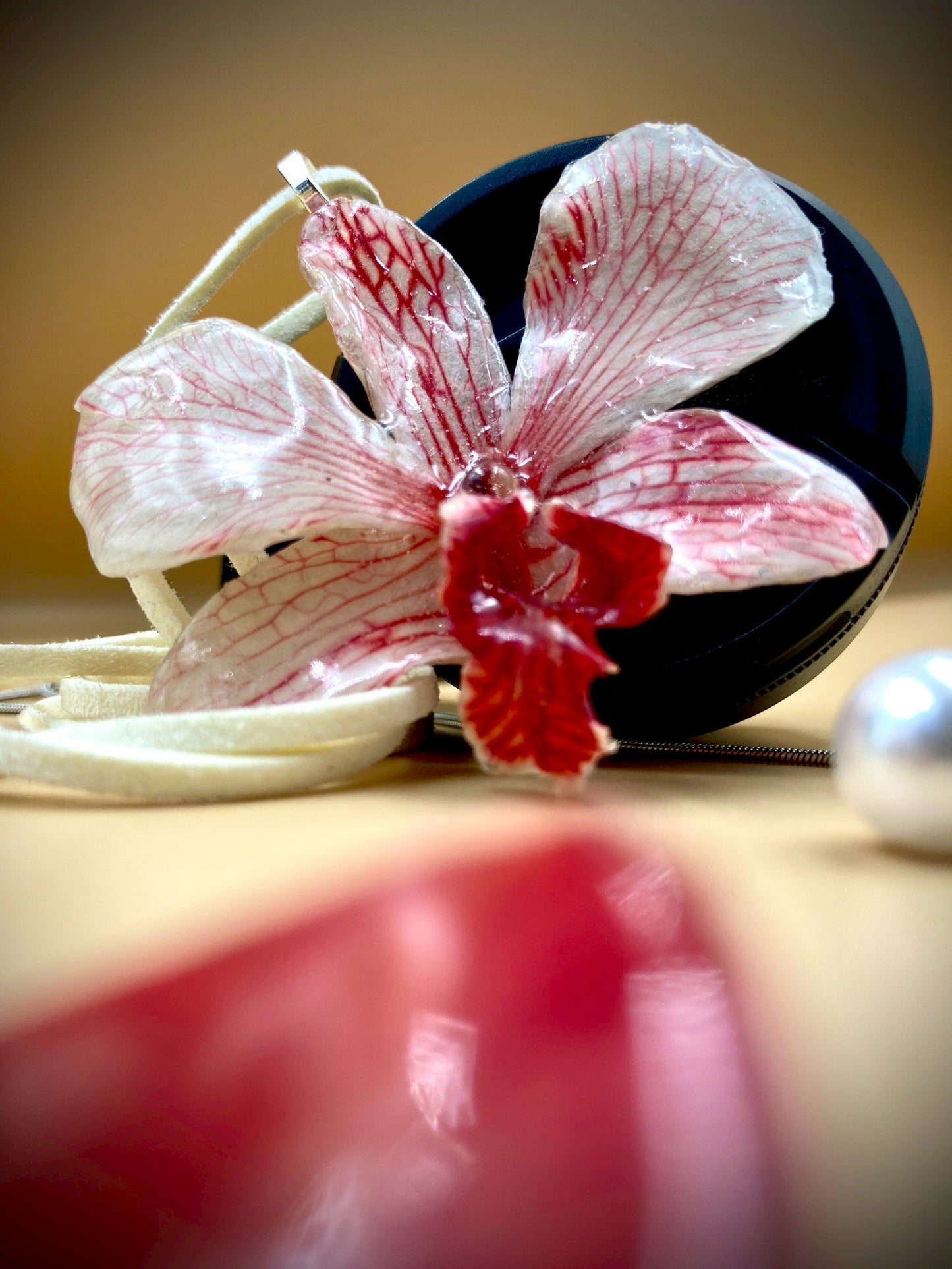 Pendant + rope necklace made from real orchids