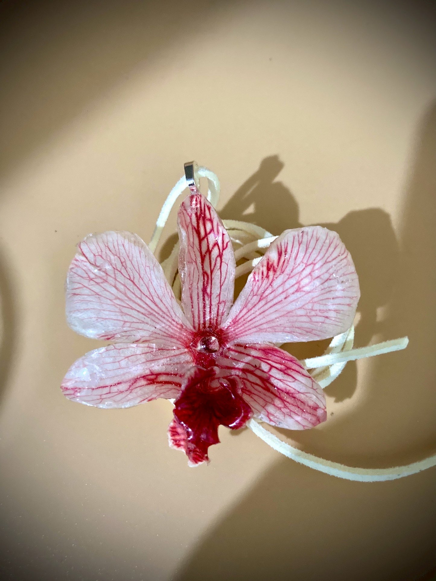 Pendant + rope necklace made from real orchids