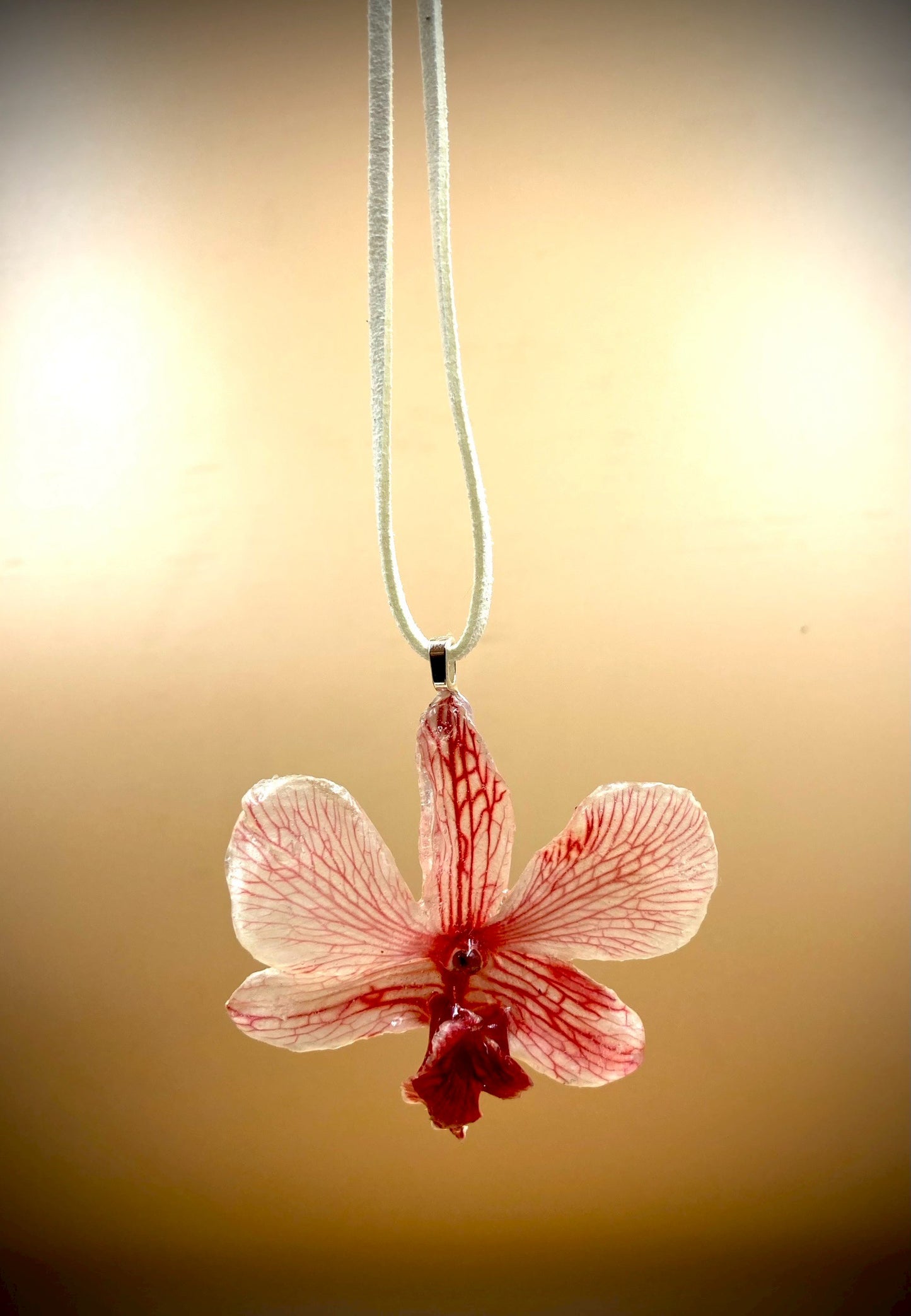 Pendant + rope necklace made from real orchids
