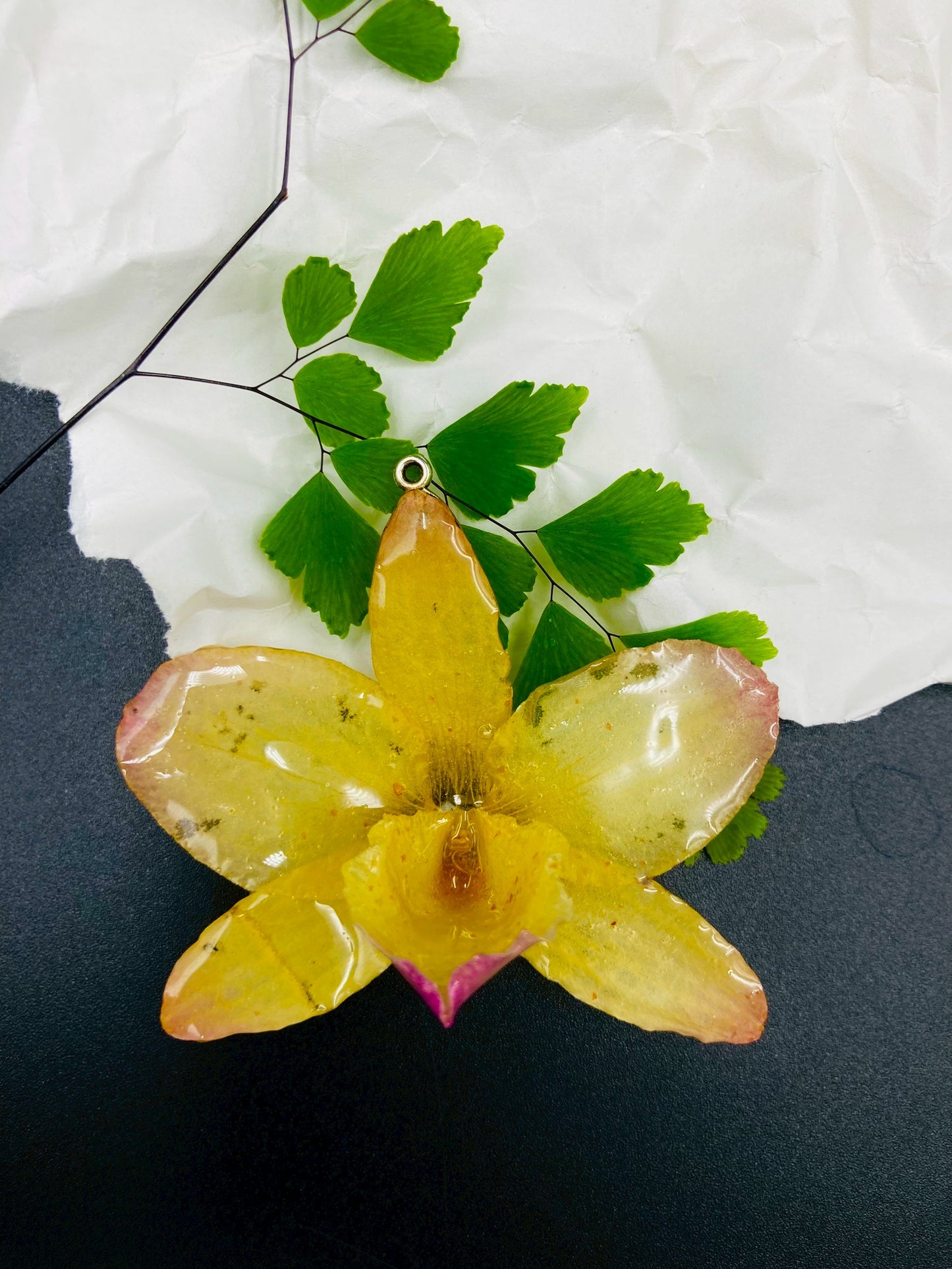 Real Orchid Flower Pendant, Preserved Resin Jewelry (Pin and Keychain Only)