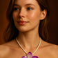 Pendant + rope necklace made from real orchids, white-purple tone