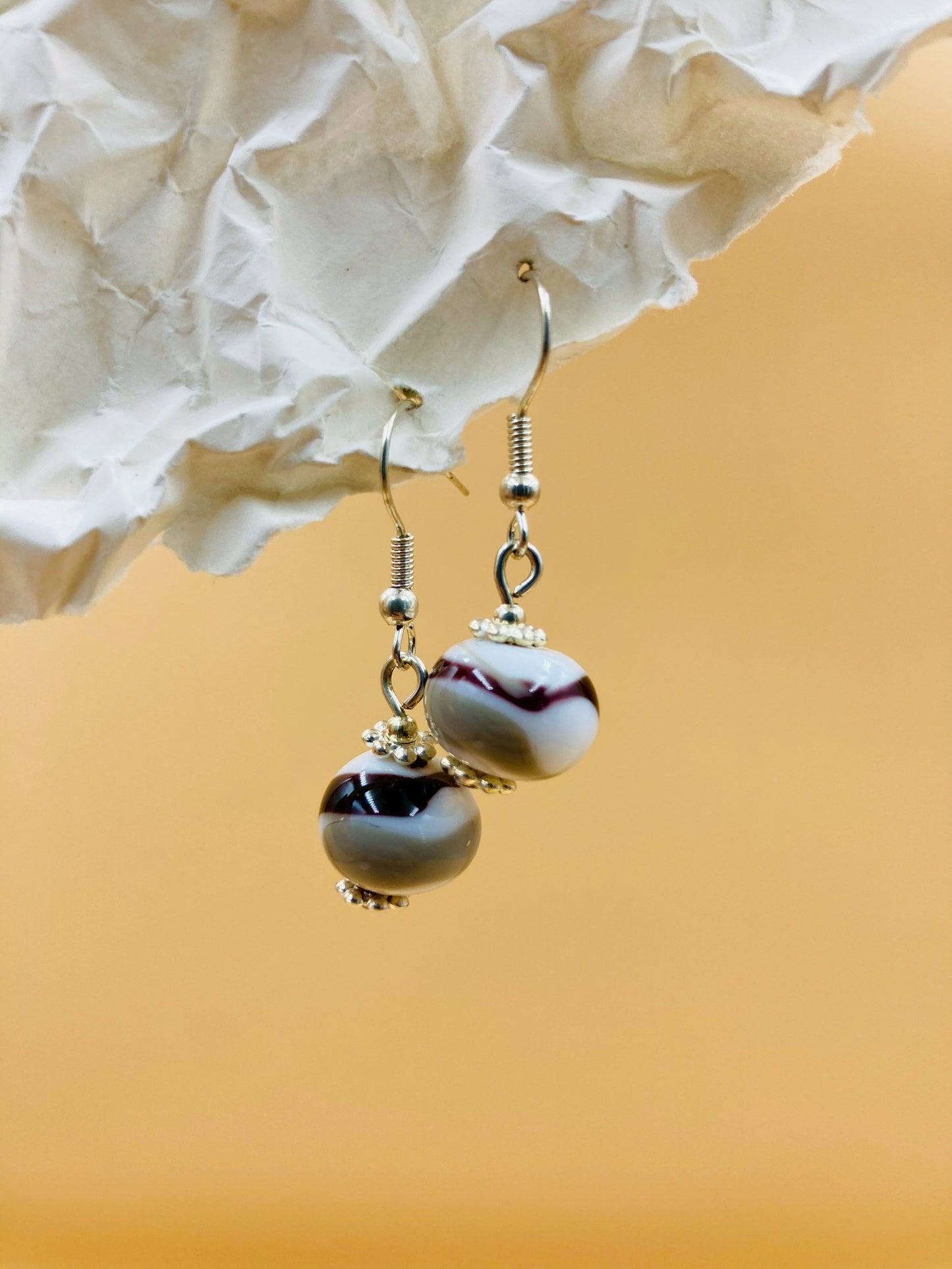 Handmade Murano Glass Dangle Earrings, Colorful Polka Dot Artisan Jewelry