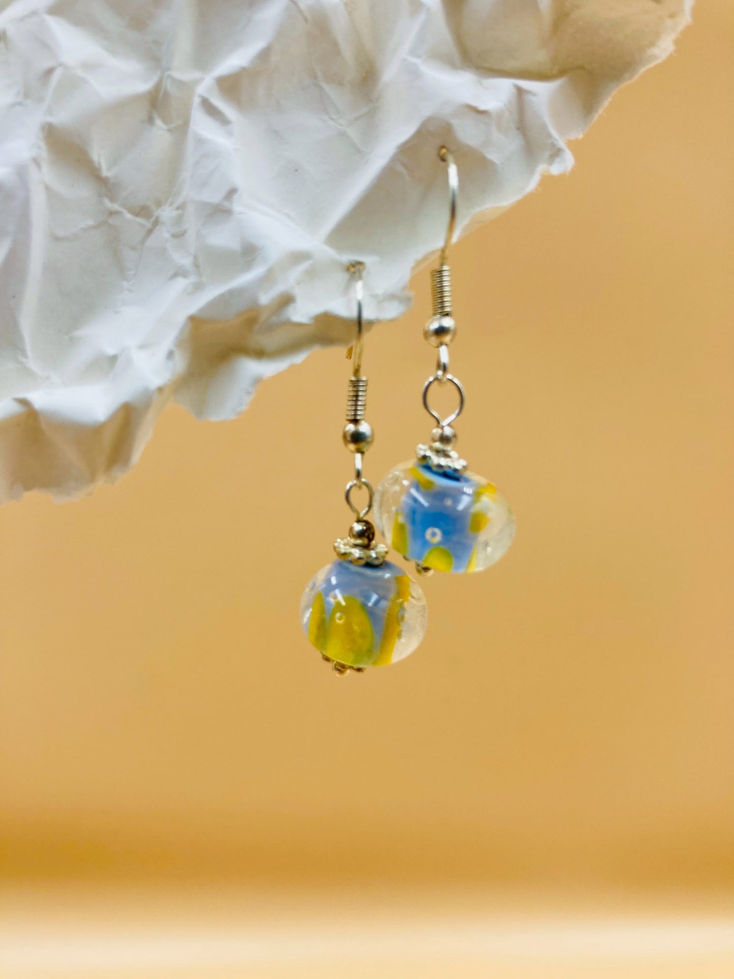 Handmade Murano Glass Dangle Earrings, Colorful Polka Dot Artisan Jewelry