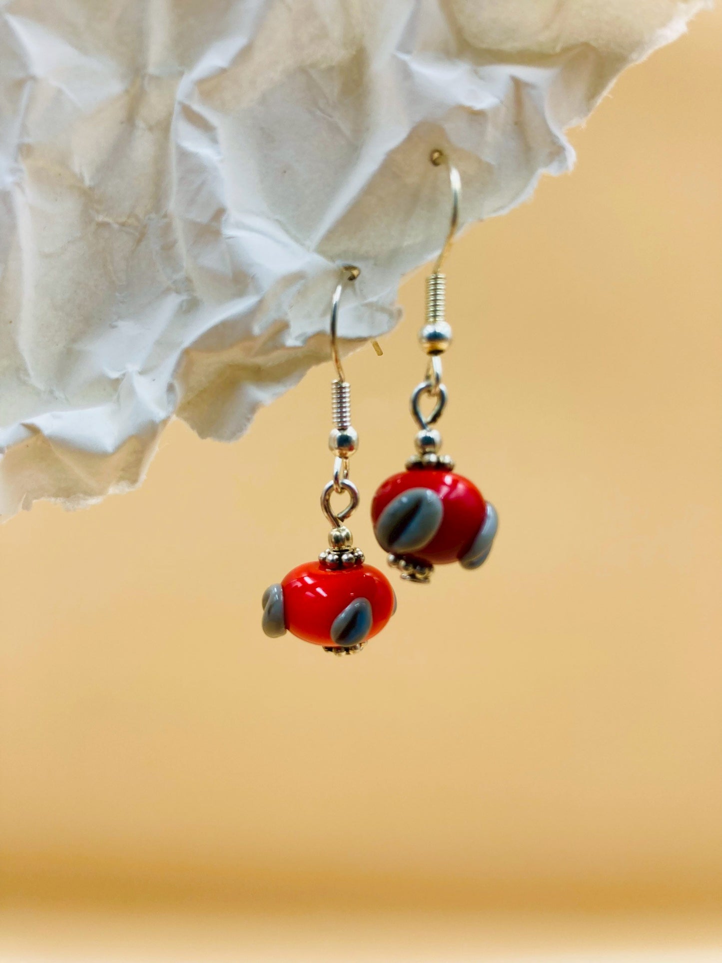 Handmade Murano Glass Dangle Earrings, Colorful Polka Dot Artisan Jewelry