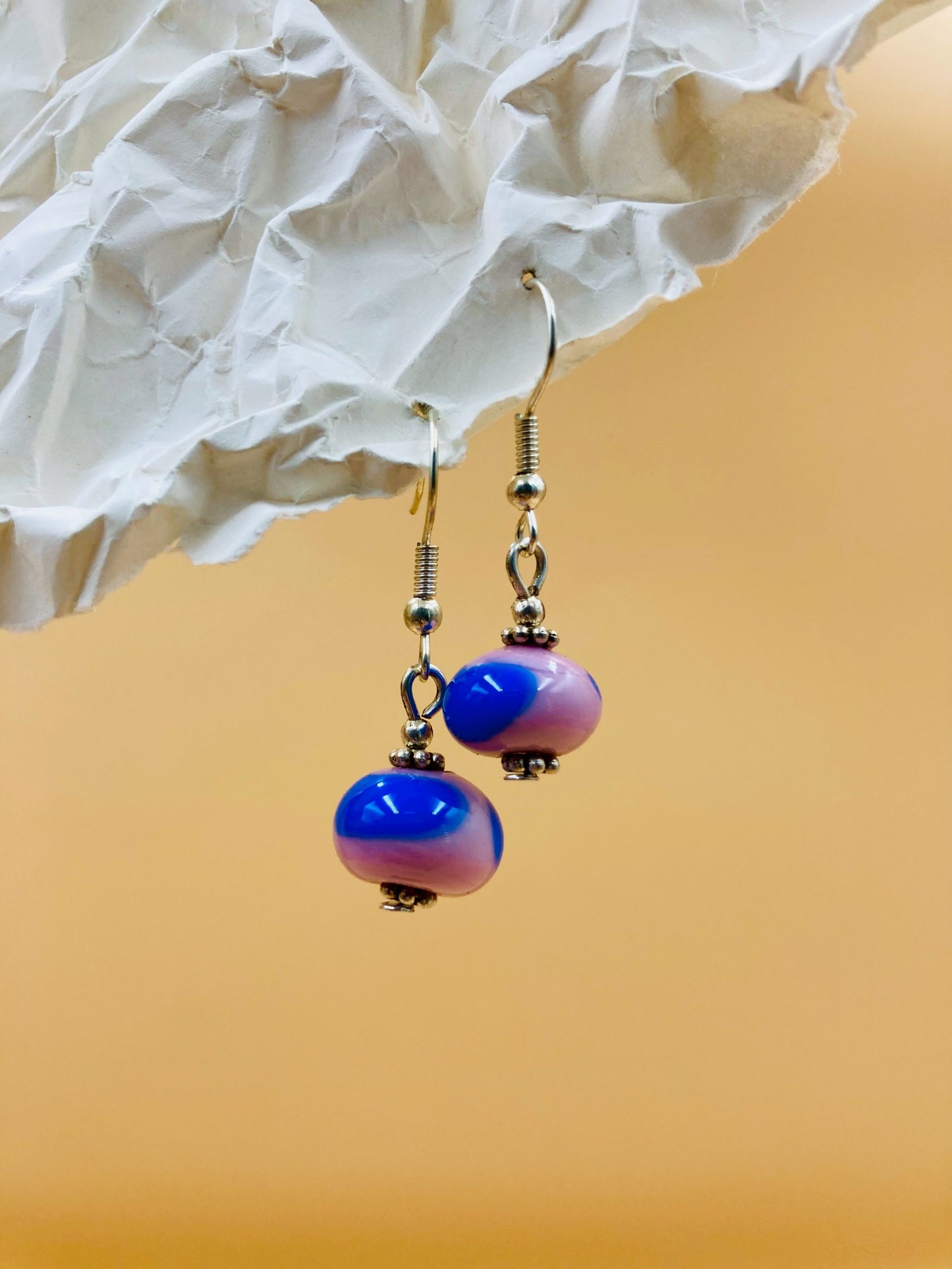 Handmade Murano Glass Dangle Earrings, Colorful Polka Dot Artisan Jewelry
