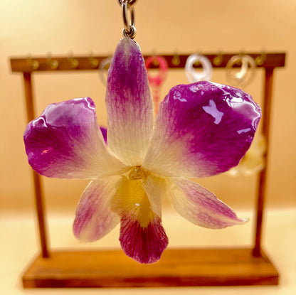 Real Orchid Flower Keychain, Preserved Resin Jewelry
