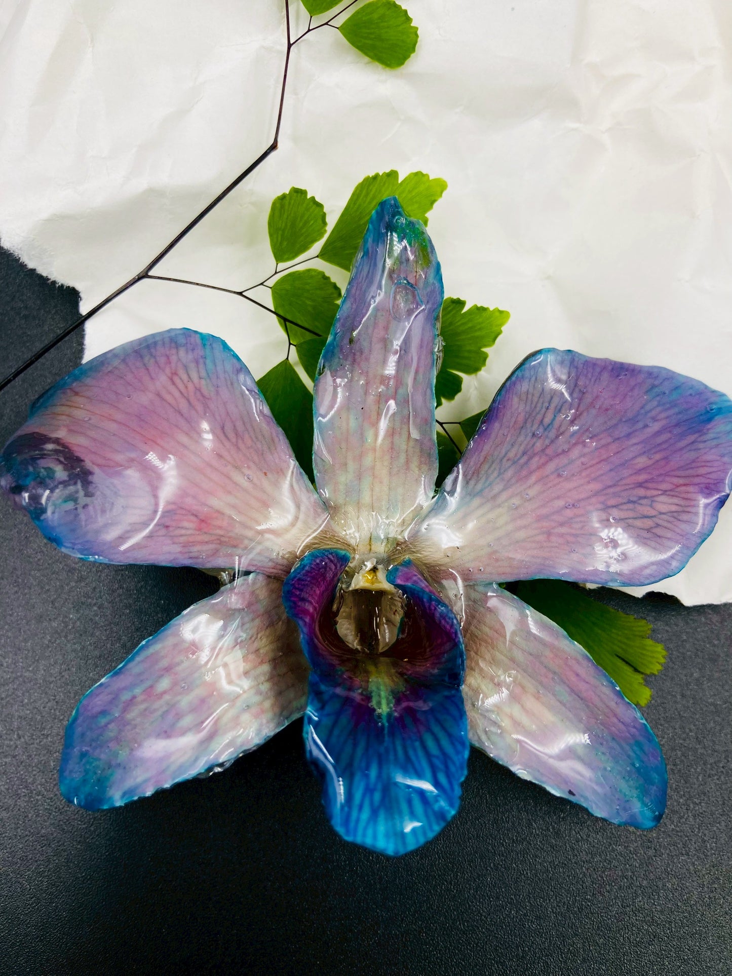 Real Orchid Flower Pendant, Preserved Resin Jewelry (Pin and Keychain Only)