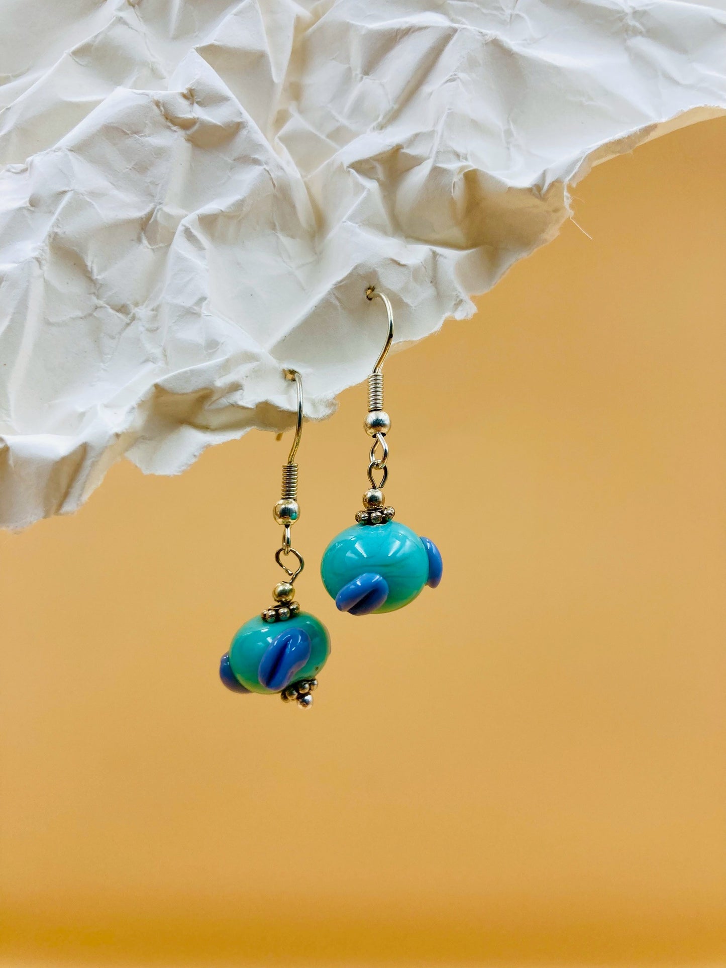 Handmade Murano Glass Dangle Earrings, Colorful Polka Dot Artisan Jewelry