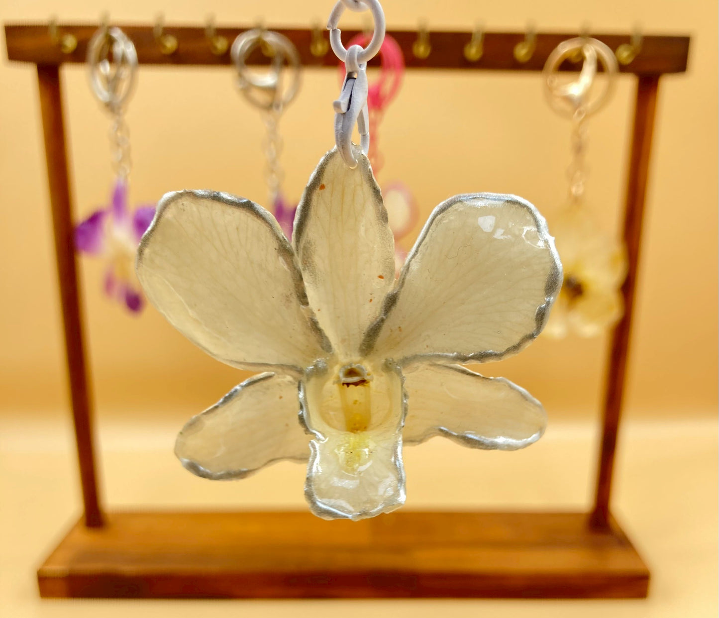 Real Orchid Flower Keychain, Preserved Resin Jewelry