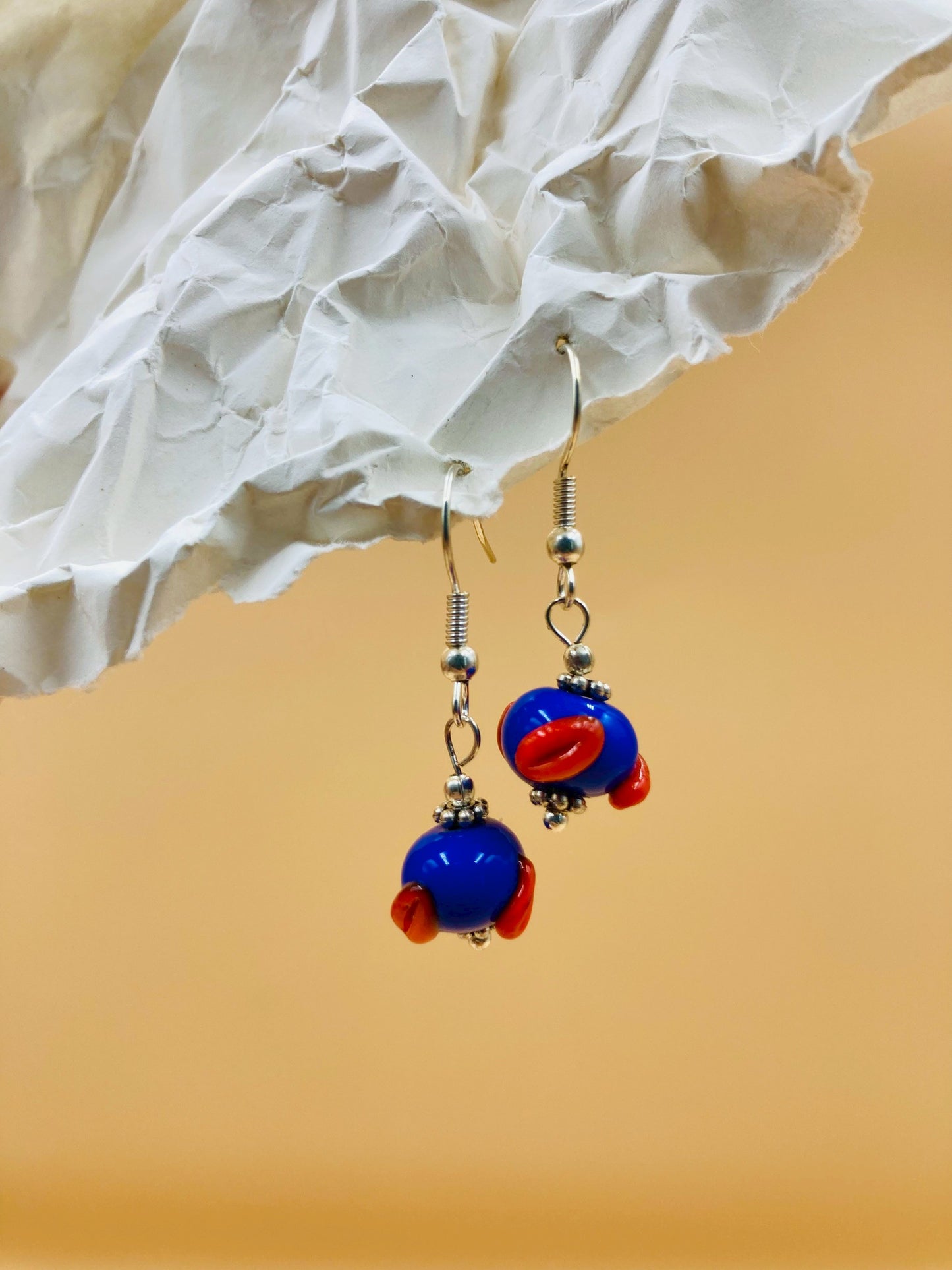 Handmade Murano Glass Dangle Earrings, Colorful Polka Dot Artisan Jewelry