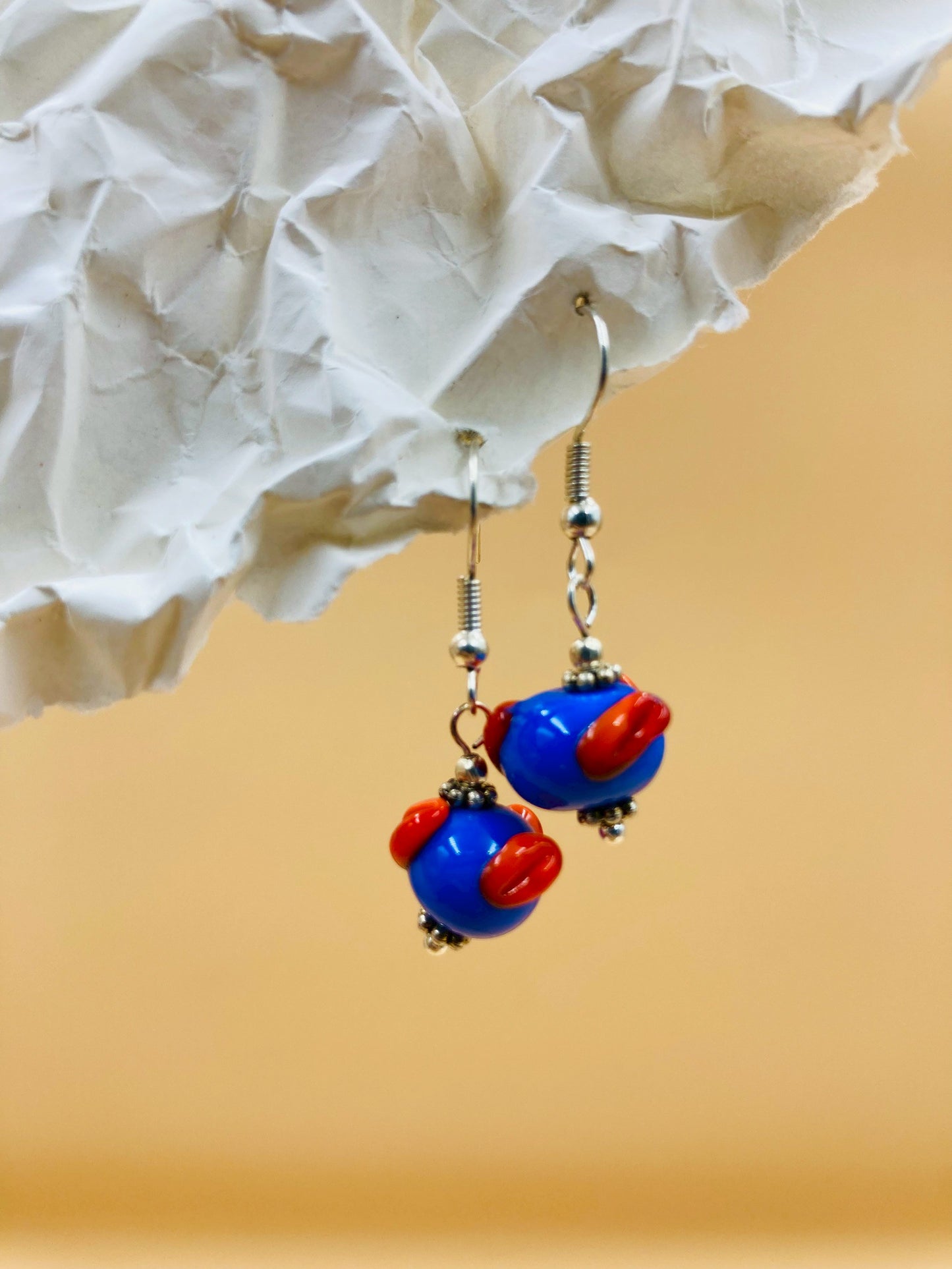Handmade Murano Glass Dangle Earrings, Colorful Polka Dot Artisan Jewelry