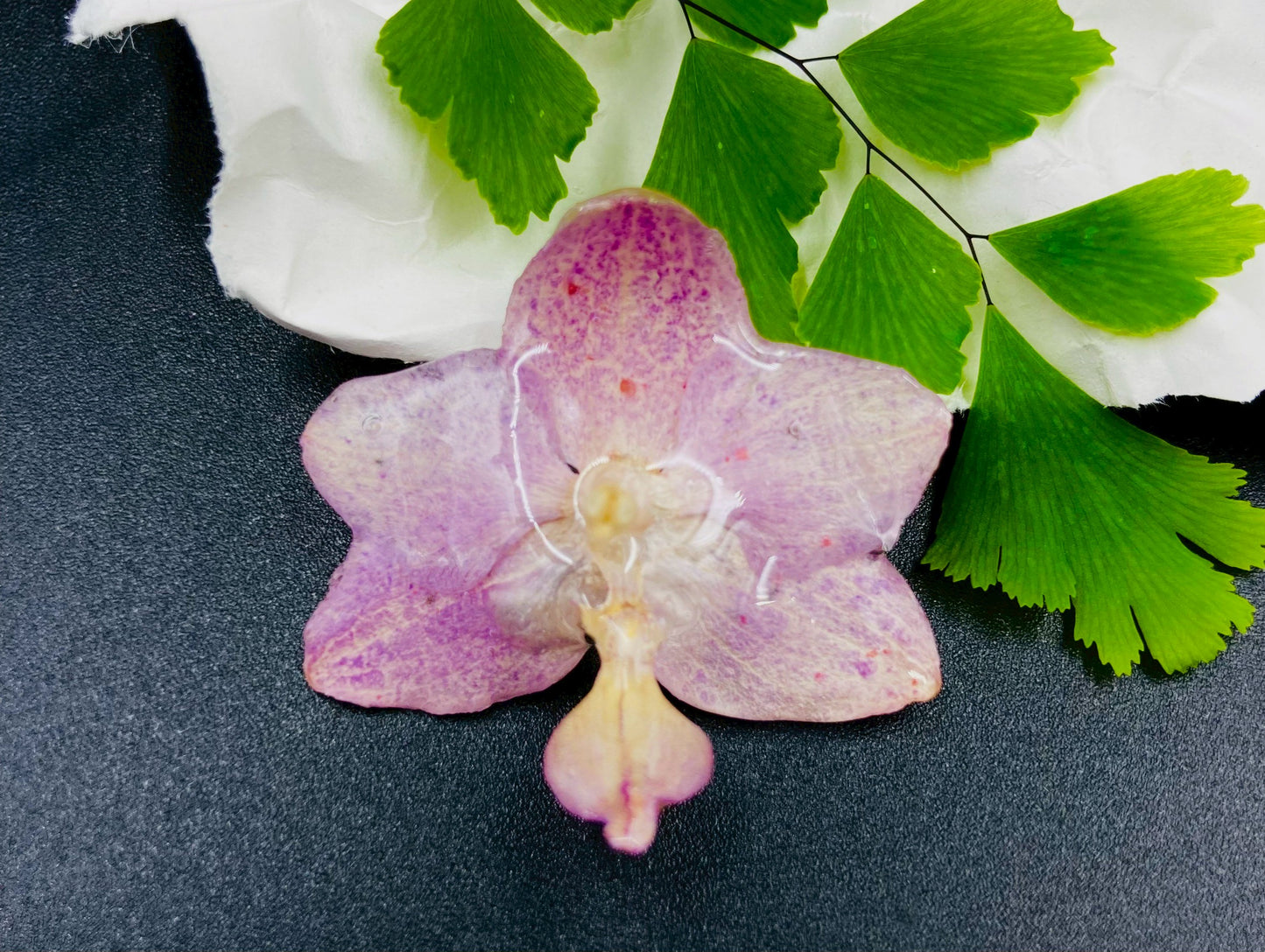Real Orchid Flower Pendant, Preserved Resin Jewelry (Pin and Keychain Only)
