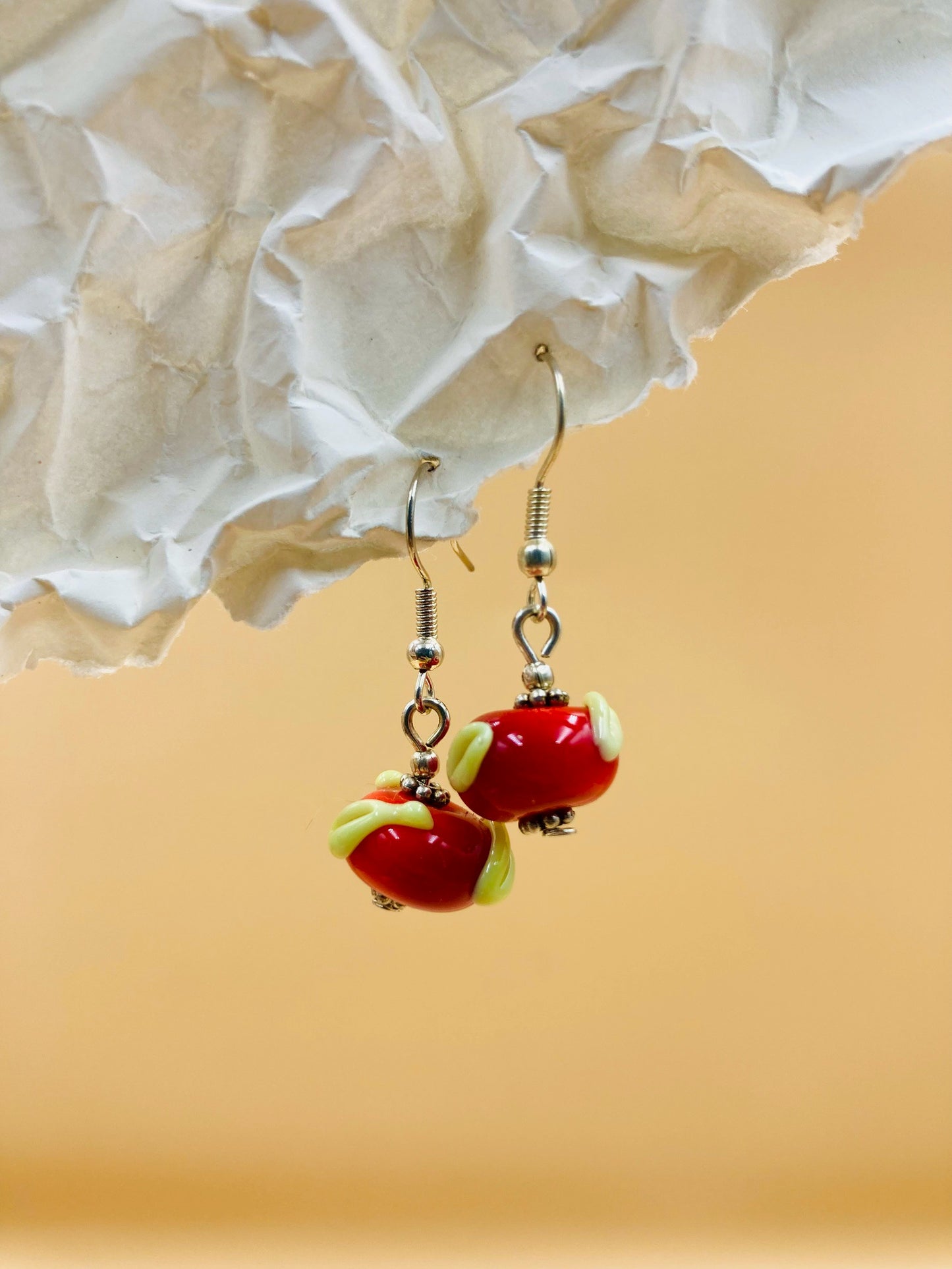 Handmade Murano Glass Dangle Earrings, Colorful Polka Dot Artisan Jewelry
