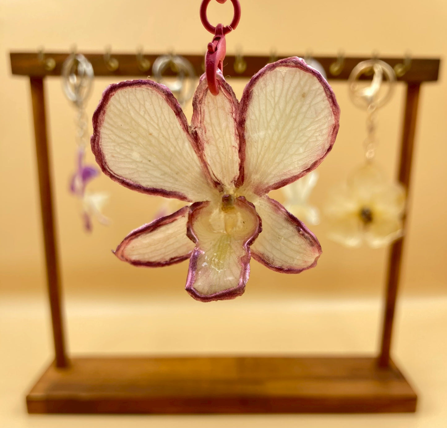 Real Orchid Flower Keychain, Preserved Resin Jewelry