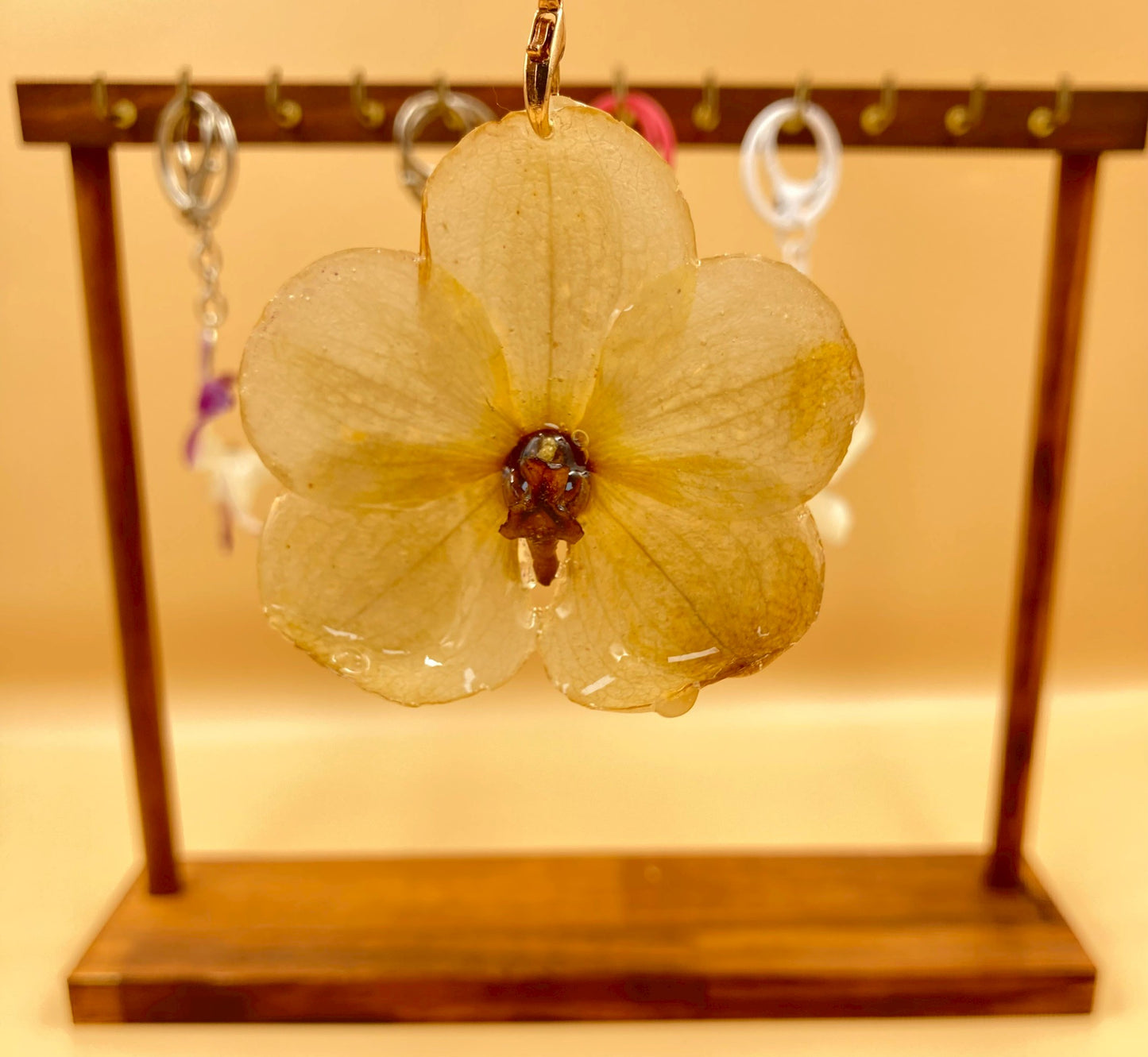 Real Orchid Flower Keychain, Preserved Resin Jewelry