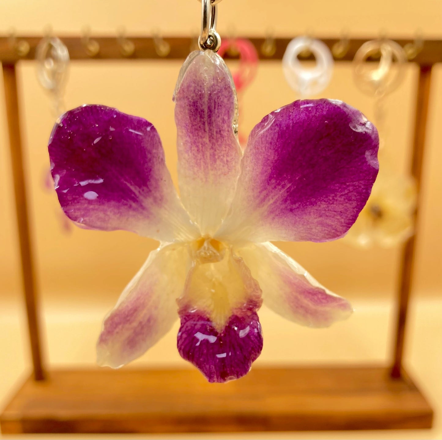 Real Orchid Flower Keychain, Preserved Resin Jewelry