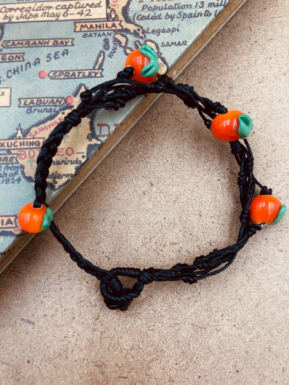Handmade Murano Glass Bead Bracelet, Waxed Cord Boho Jewelry