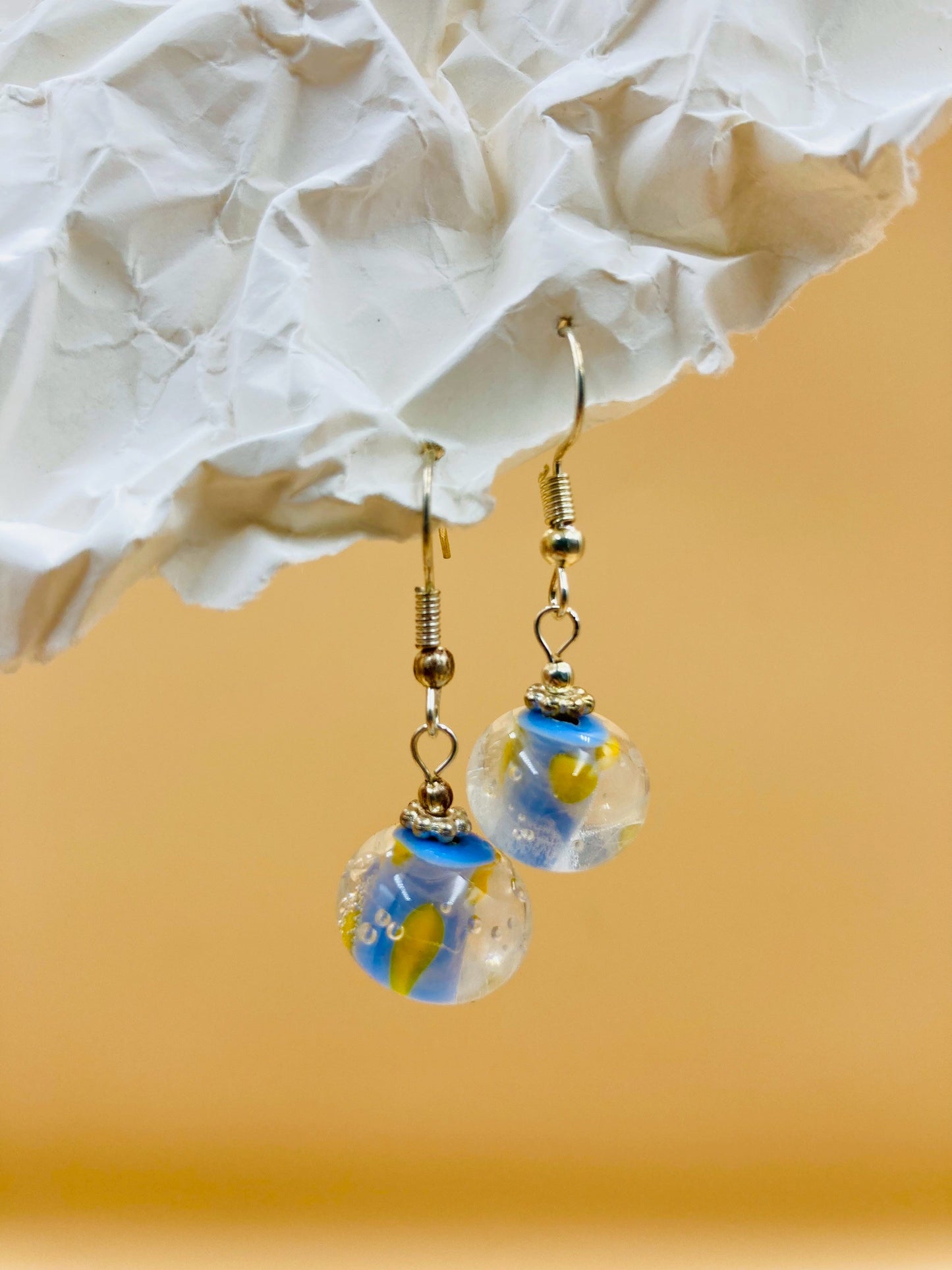 Handmade Murano Glass Dangle Earrings, Colorful Polka Dot Artisan Jewelry