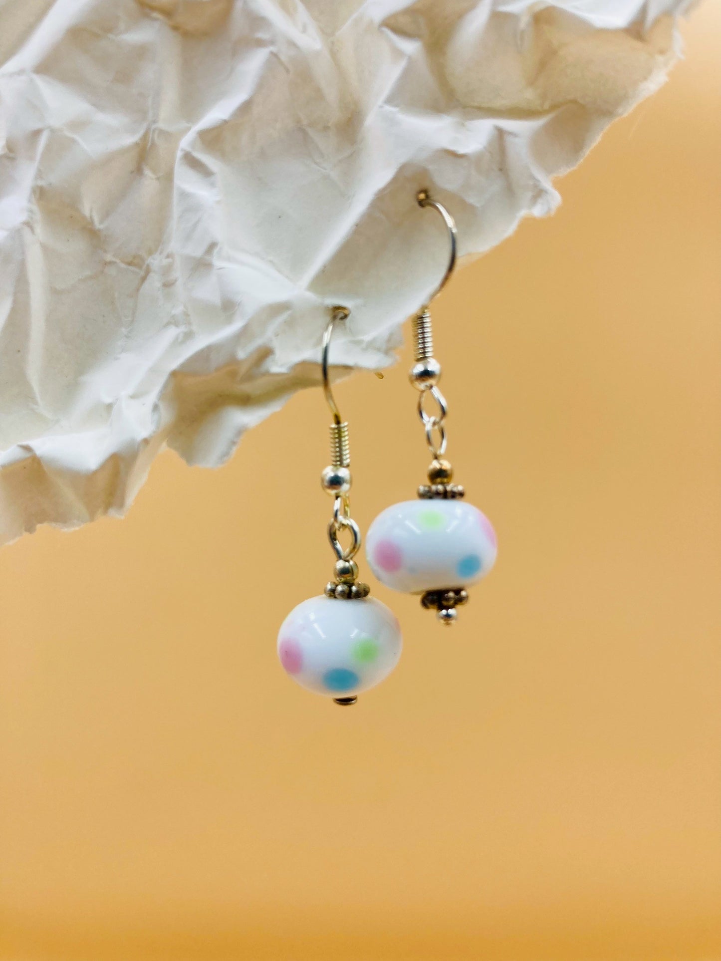 Handmade Murano Glass Dangle Earrings, Colorful Polka Dot Artisan Jewelry