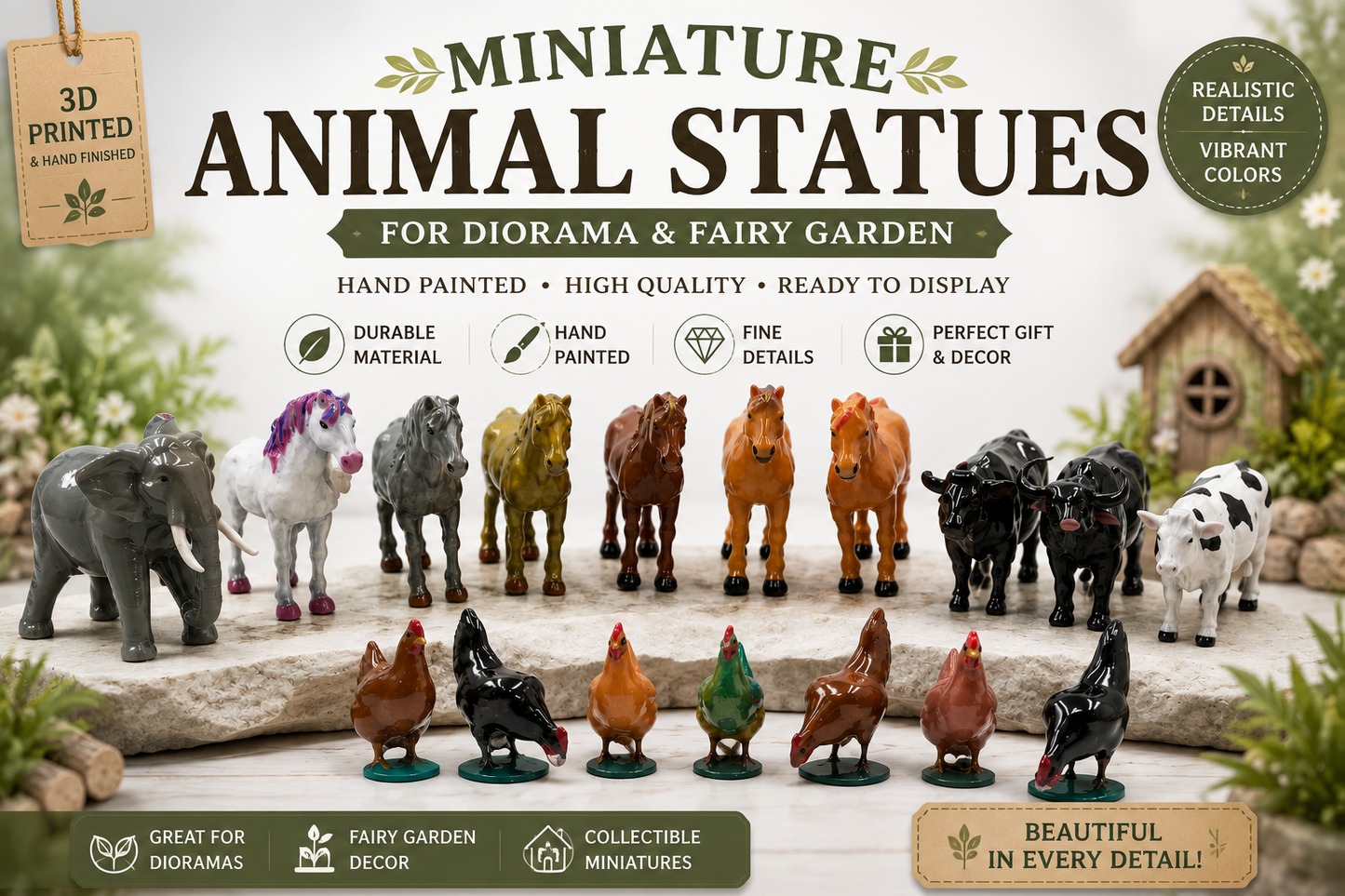 3D Printed Miniature Animal for Diorama & Fairy Garden