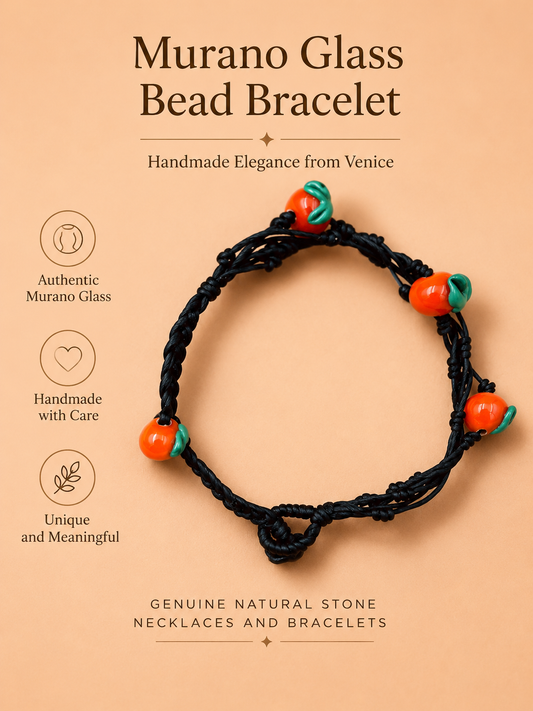 Handmade Murano Glass Bead Bracelet, Waxed Cord Boho Jewelry