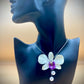 Pendant + necklace, banana flower, made from real flowers, white and purple tones