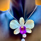 Pendant + necklace, banana flower, made from real flowers, white and purple tones