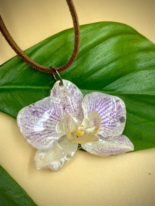 Pendant + necklace made from real orchids