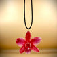 Pendant + rope necklace made from real flowers, red tone