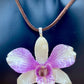 Pendant + rope necklace made from real orchids, white-purple tone