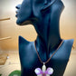 Pendant + rope necklace made from real orchids, white-purple tone