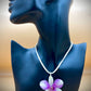 Pendant + rope necklace made from real orchids, white-purple tone