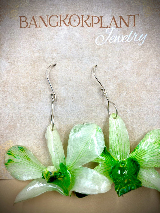 Earrings made from real flowers in green tones