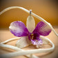 Pendant + rope necklace made from real orchids, white-purple tone