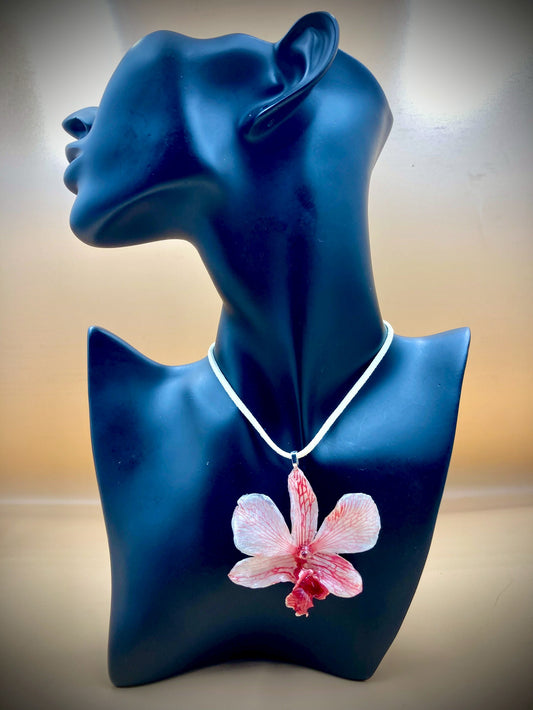 Pendant + rope necklace made from real orchids