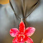 Pendant + rope necklace made from real flowers, red tone