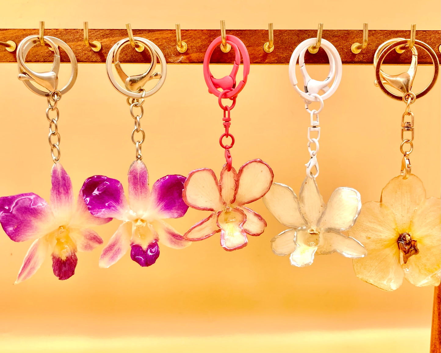 Real Orchid Flower Keychain, Preserved Resin Jewelry